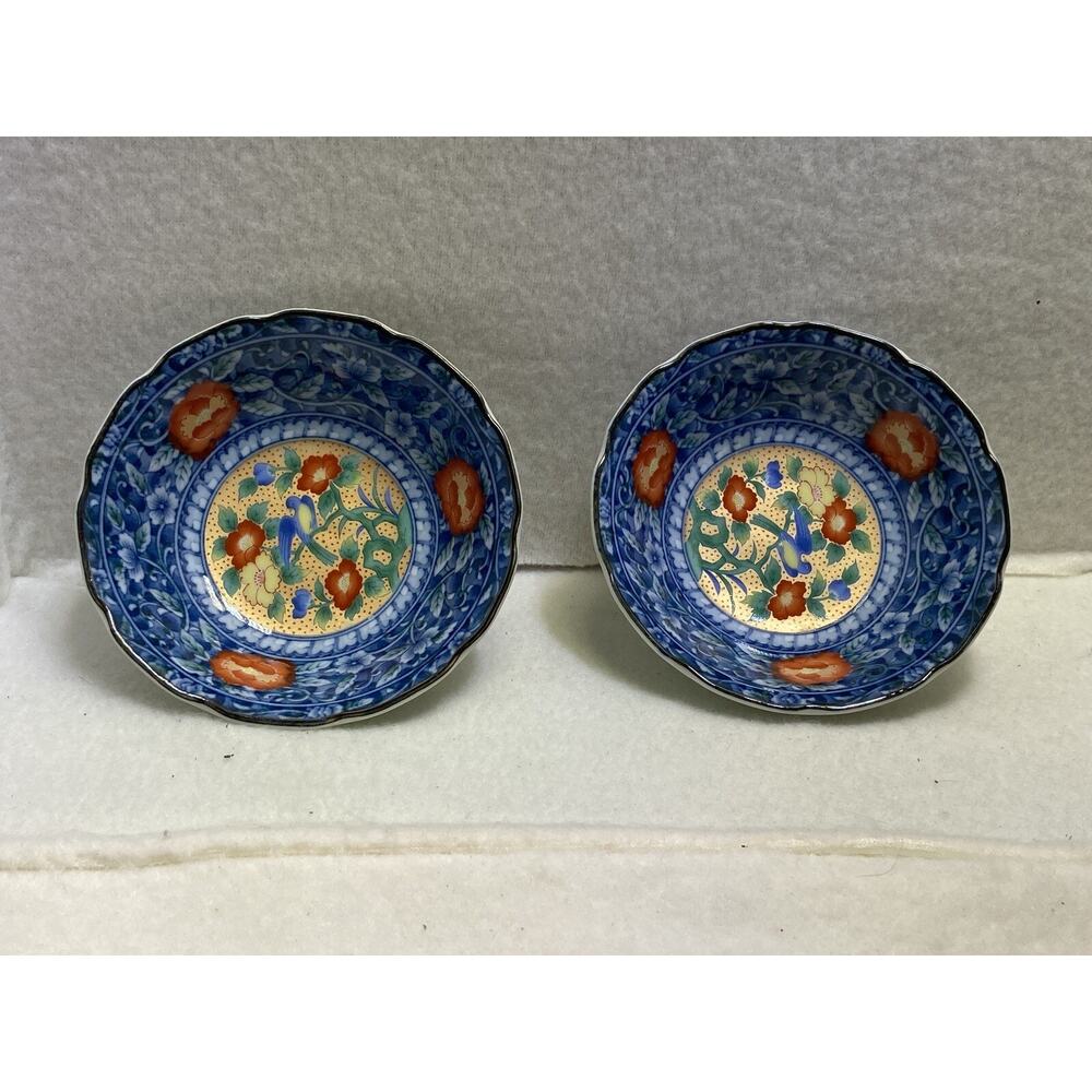 Antique Arita Juzan Japanese Porcelain Set of 2 Rice Dishes 13.5cm